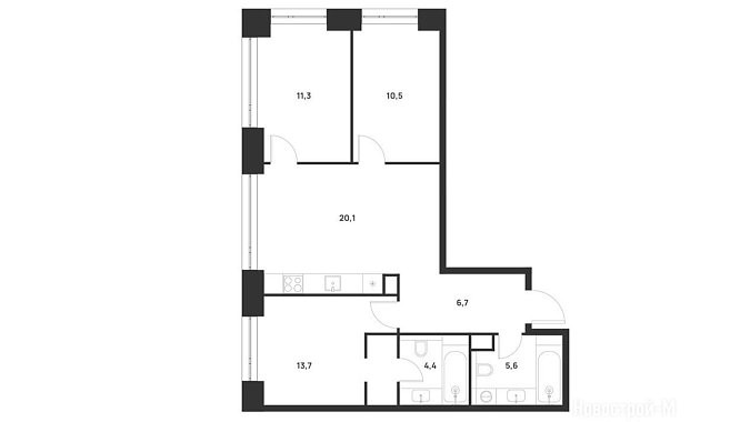 План проекта Бриони ЖК ВОЙС 72.3 м²