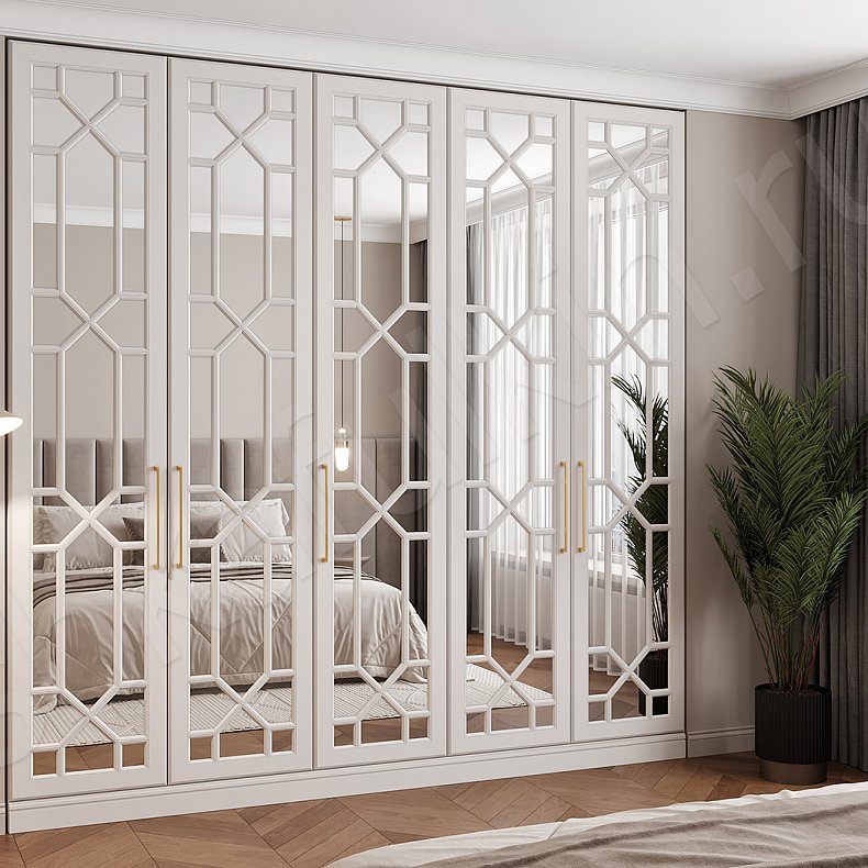 Шкаф Смит Белый Светлые Неоклассика 5и створчатые Спальня Для вещей