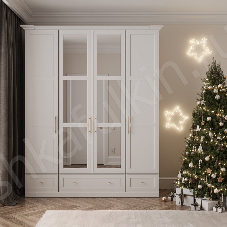 Шкаф Миледи Светлые Белый Классика 4х створчатые Спальня Для вещей Для белья 1