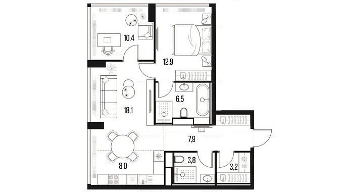 План проекта Нуар ЖК Хай Лайф 71.1 м²