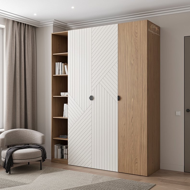 Шкаф Цеверро Белый Древесный Минимализм 3х створчатые Гостиная 