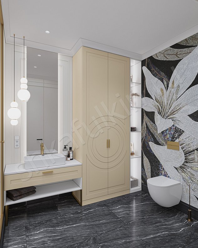 Мебель в ванную Линдор Зеленый Темные Светлые Коричневый Цветной Неоклассика 2х створчатые  Для вещей Для белья 9