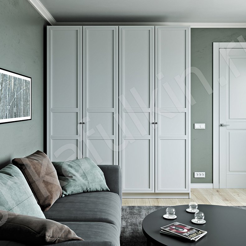 Распашной шкаф Такс Белый Светлые Неоклассика 4х створчатые Гостиная Для вещей 1