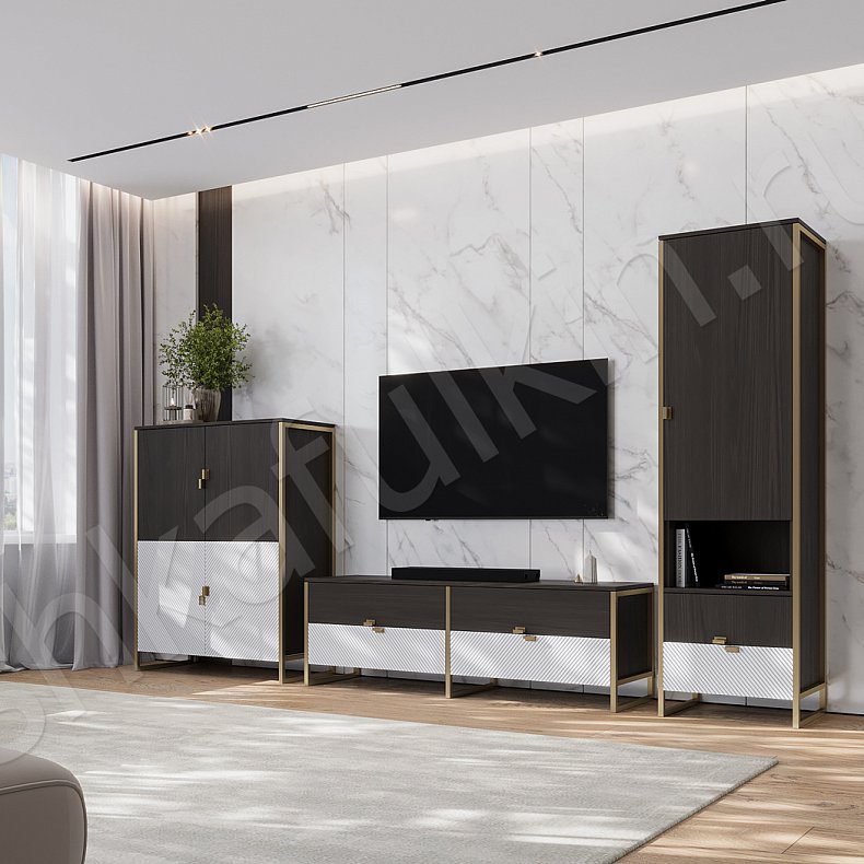 Стенка Элегия Черный Белый Цветной Светлые Современный 2х створчатые Гостиная Под ТВ 1