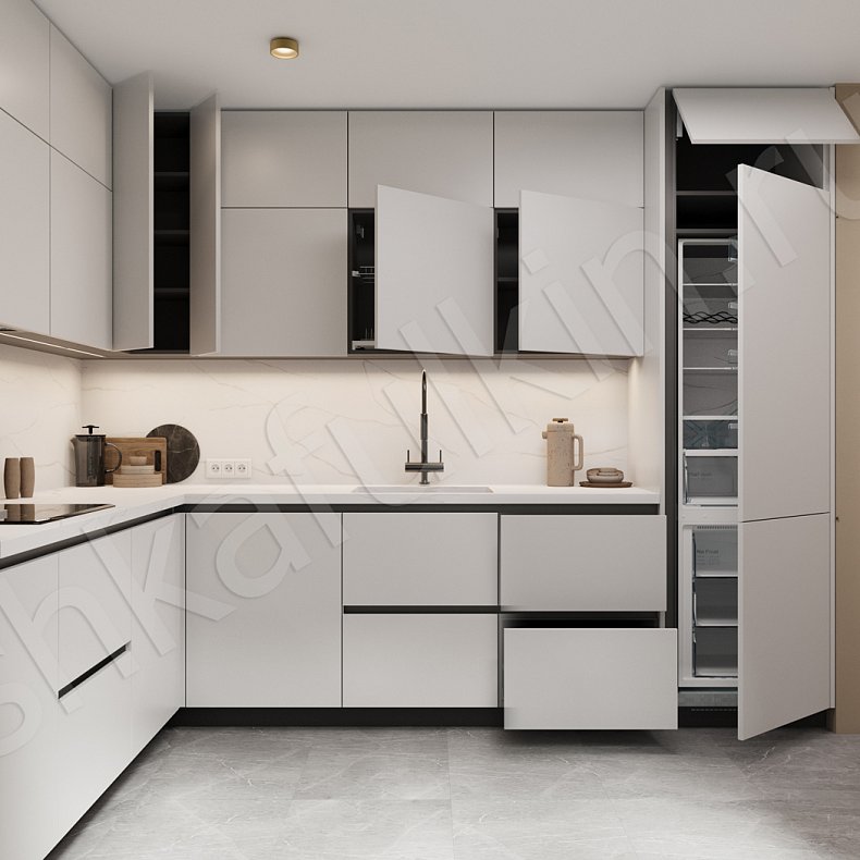 Кухня Кастамону Светлые Белый Минимализм   Для посуды 11