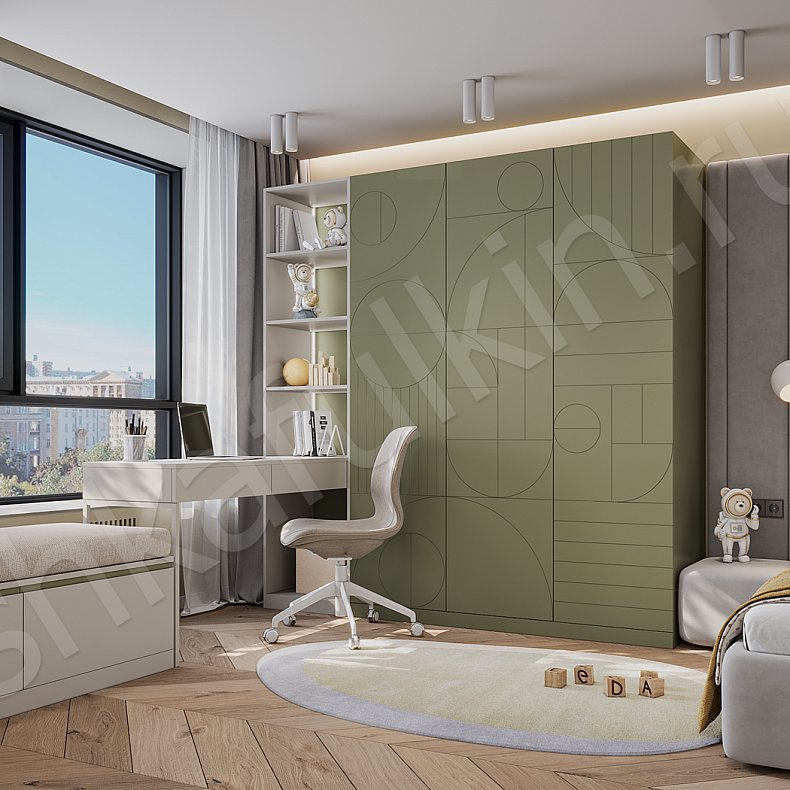 Детская Роллан Зеленый Современный 3х створчатые Детская Для книг Для вещей