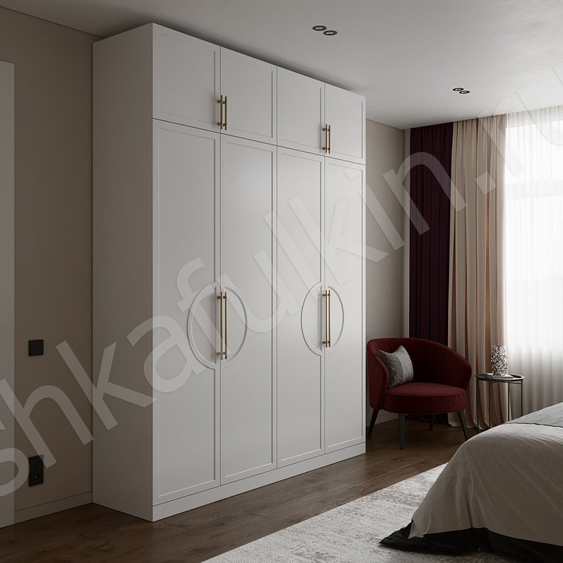 Шкаф Омега Светлые Белый Неоклассика 4х створчатые Спальня Для вещей Для белья