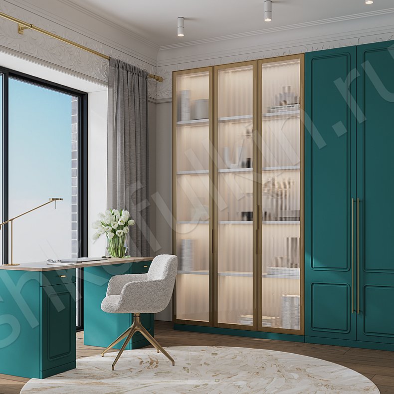Кабинет Адажио Цветной Розовый Зеленый Современный 5и створчатые Гостиная Для книг Для декора Для посуды Для вещей