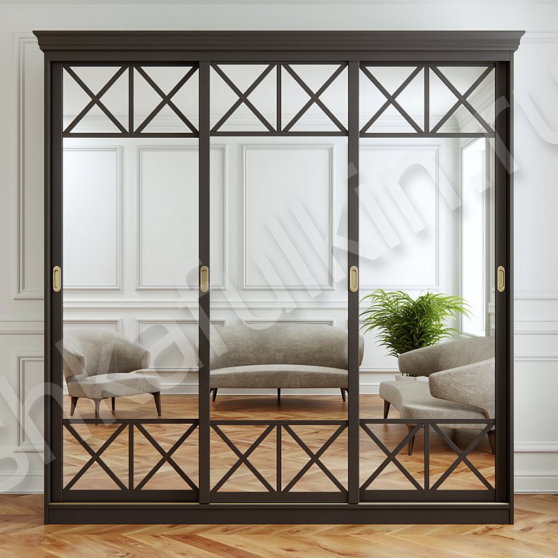 Корпусный шкаф-купе Оскар Черный Прованс 3х створчатые Гостиная Для вещей 1