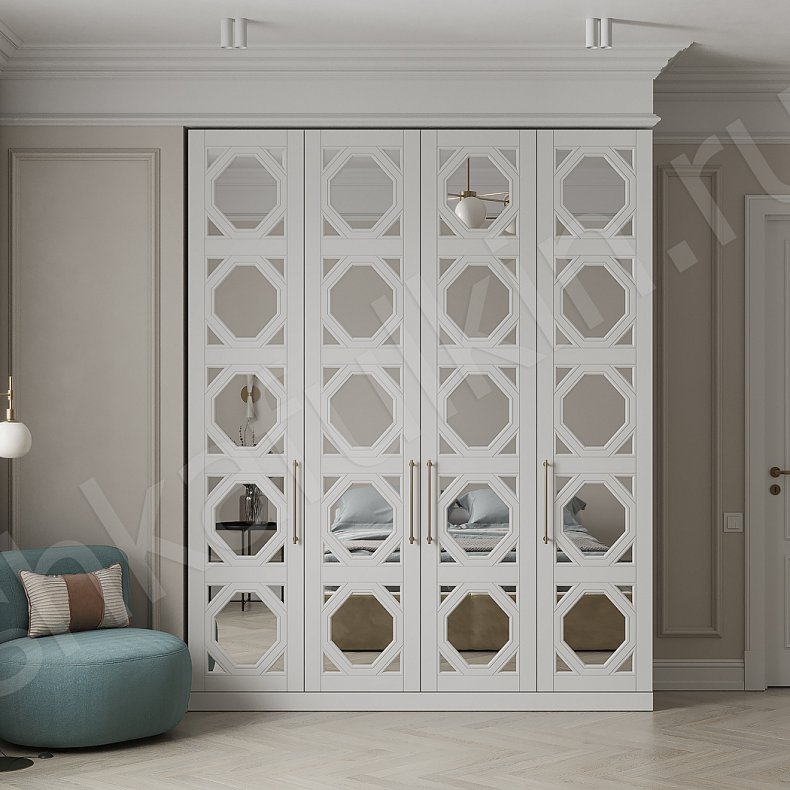 Шкаф Инфинити Белый Неоклассика 4х створчатые Спальня Для вещей 1