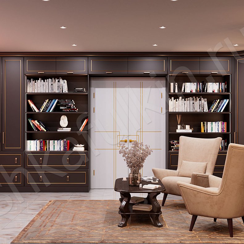 Библиотека Караваджио Темные Древесный Неоклассика  Спальня Для посуды Для декора Для книг