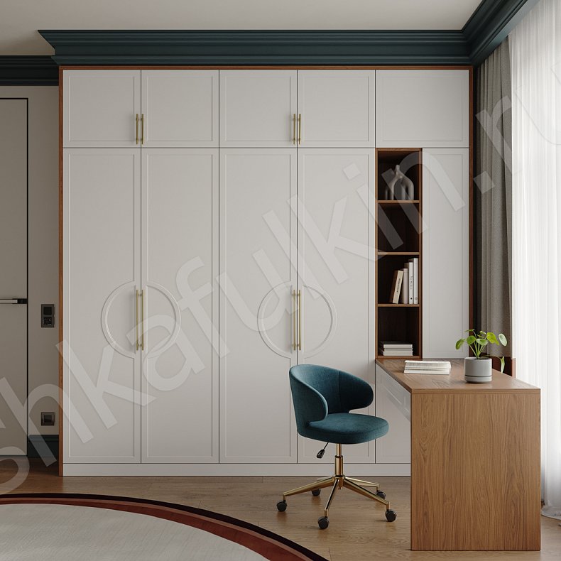 Кабинет Омега Древесный Белый Светлые Неоклассика 4х створчатые Спальня Для книг Для декора Для вещей 1