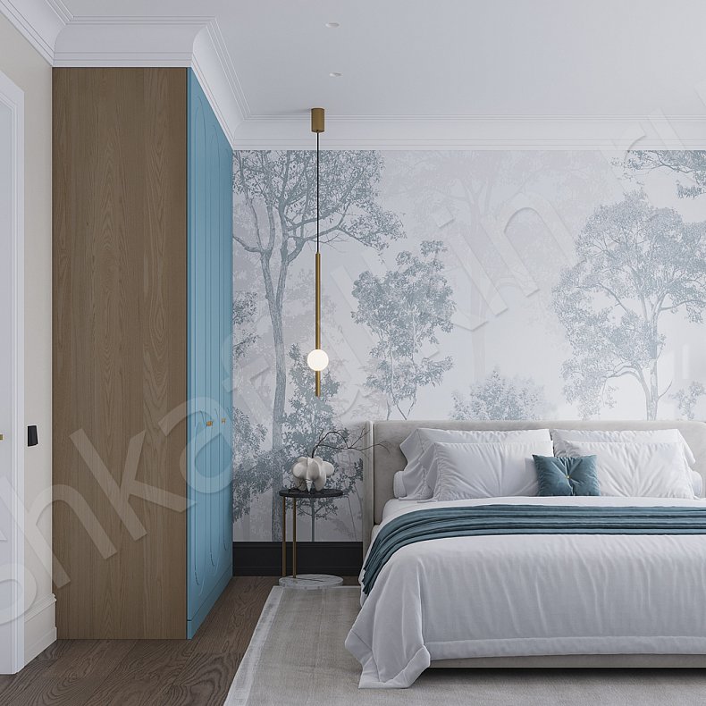 Гарнитур Маурис Светлые Синий Цветной Современный 3х створчатые Спальня Для вещей Для декора Для книг Для белья 1