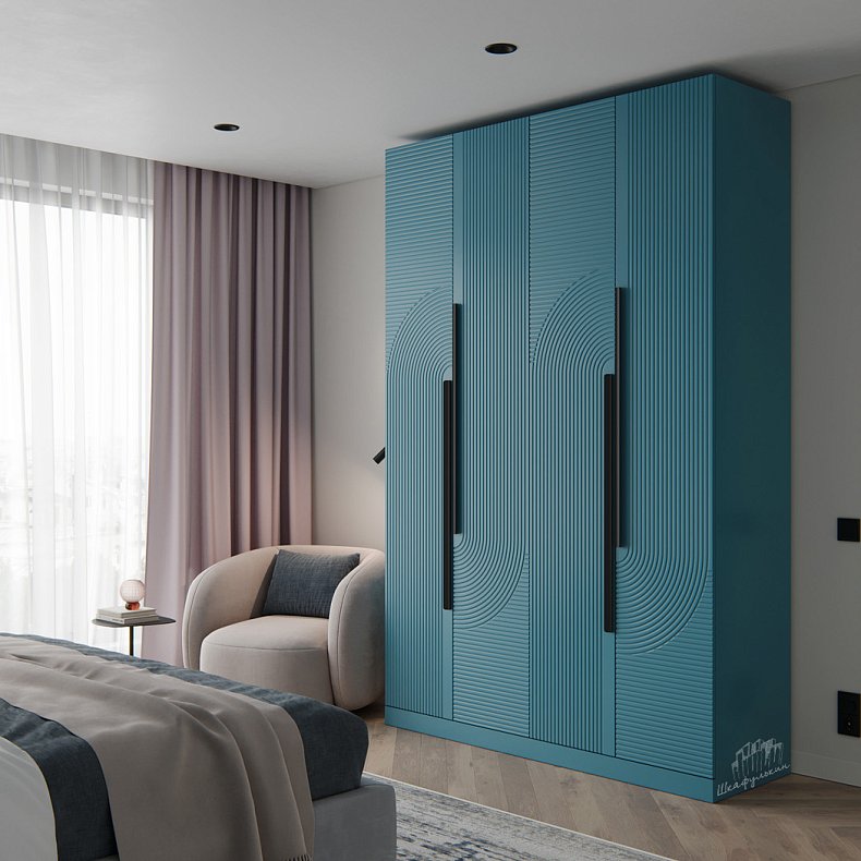 Шкаф и тумба Зингер Цветной Темные Зеленый Неоклассика 4х створчатые Спальня Для белья Для вещей