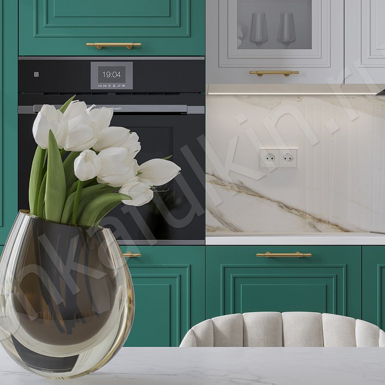 Кухня Паскаль Зеленый Светлые Цветной Белый Неоклассика   Для посуды 2