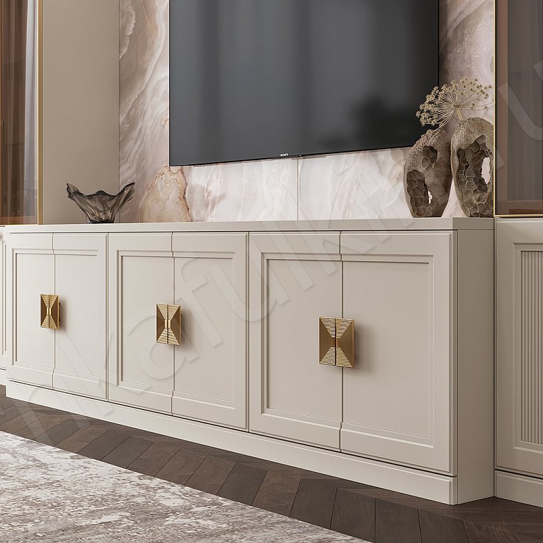 Стенка Минотти Светлые Коричневый Неоклассика 2х створчатые Гостиная Под ТВ Для посуды Для декора Для книг 2