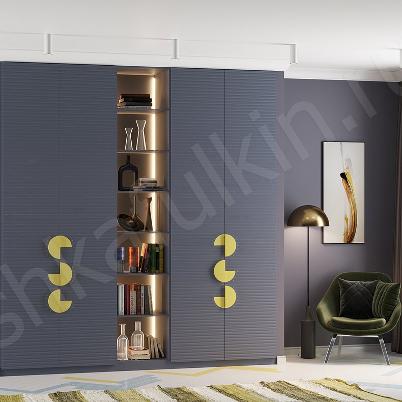 Шкаф Пакман Темные Синий Цветной Современный 4х створчатые Гостиная Для вещей