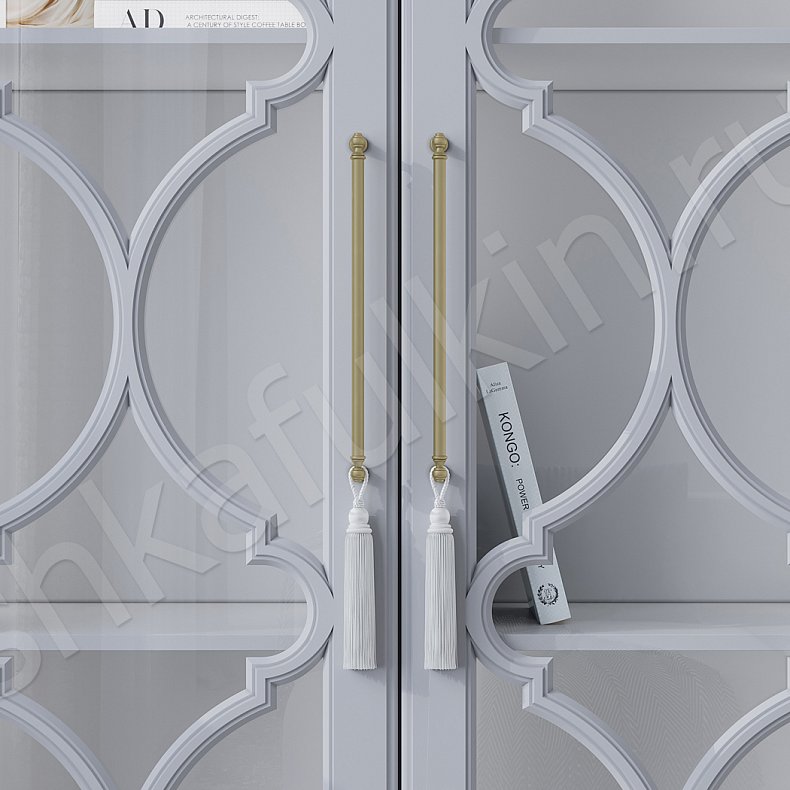 Стенка Айлин Серый Светлые Неоклассика 2х створчатые Гостиная Для вещей Под ТВ Для посуды Для декора Для книг 5