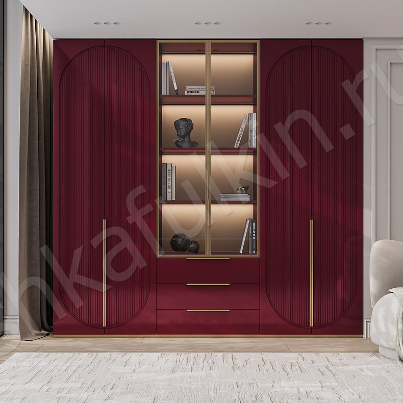 Стенка Скаволлини Цветной Красный Синий Темные Неоклассика 6и створчатые Гостиная Для книг Для декора Для вещей 2