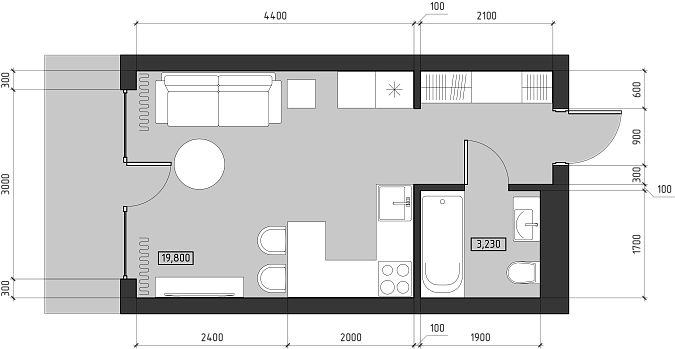 План проекта Сицилия Студия 31 м²