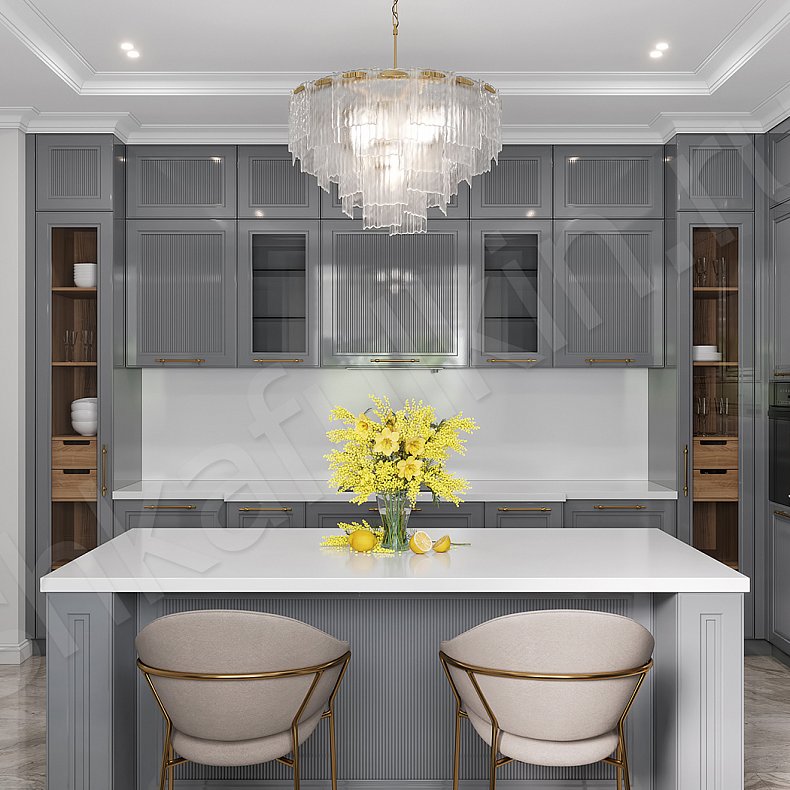 Кухня Минотти Серый Светлые Неоклассика Для посуды Для декора 5