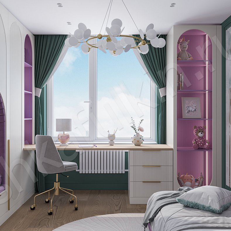 Гарнитур Скаволлини Белый Розовый Светлые Современный 3х створчатые Детская Для белья Для книг Для декора Для вещей 1