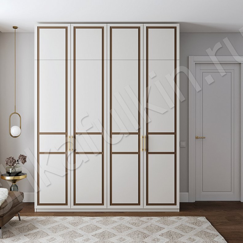 Шкаф Бруно Белый Светлые Серый Неоклассика 4х створчатые Гостиная Для вещей 3