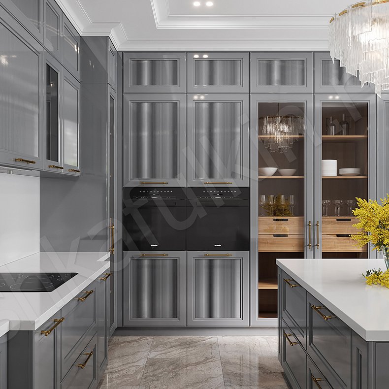 Кухня Минотти Серый Светлые Неоклассика Для посуды Для декора 3