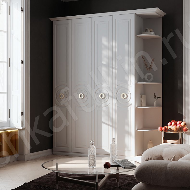 Шкаф Энигма Белый Неоклассика 4х створчатые Гостиная Для вещей