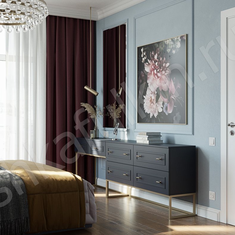 Гарнитур Стефани Белый Красный Неоклассика 4х створчатые Спальня Для белья Для вещей 7