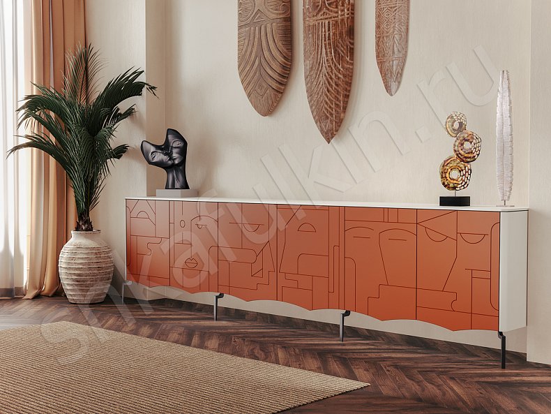 Тумба Пикассо Светлые Красный Цветной Белый Современный 6и створчатые Гостиная Для вещей Для декора