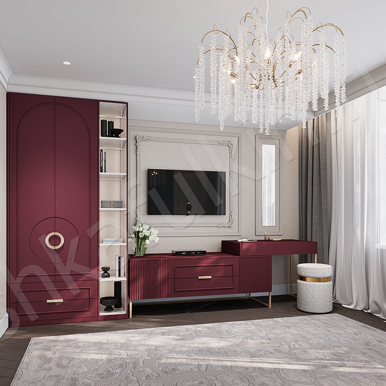 Гарнитур Маура Цветной Красный Синий Темные Неоклассика 2х створчатые Спальня Для белья Для вещей