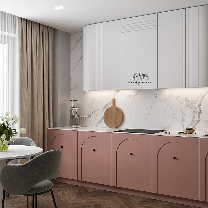 Кухня Санторини Белый Зеленый Светлые Розовый Цветной Современный   Для посуды 2