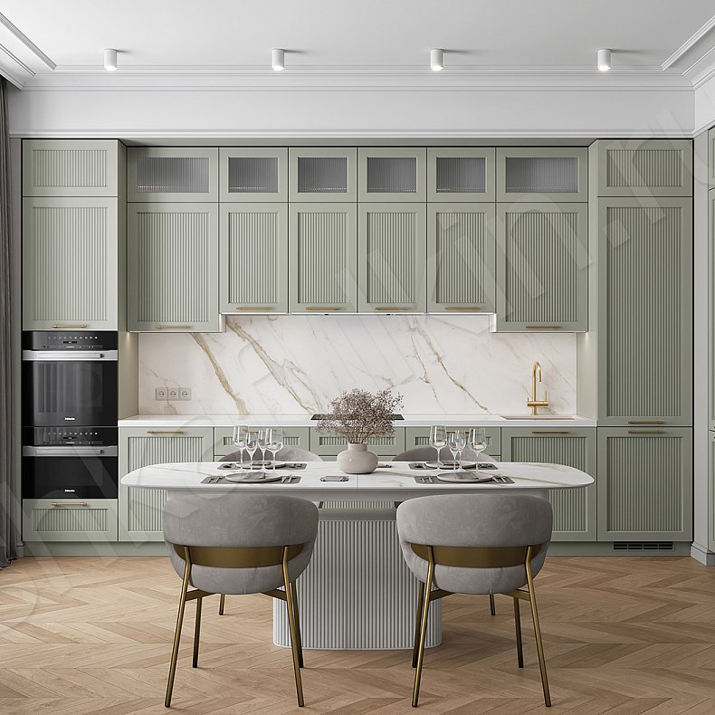 Кухня Шелдон Зеленый Светлые Цветной Неоклассика   Для посуды