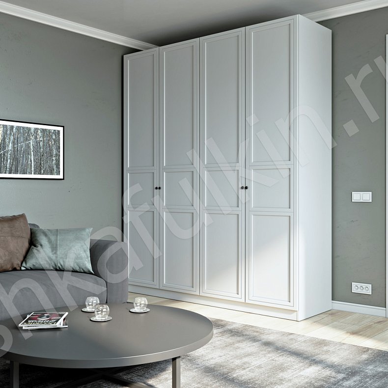 Распашной шкаф Такс Белый Светлые Неоклассика 4х створчатые Гостиная Для вещей