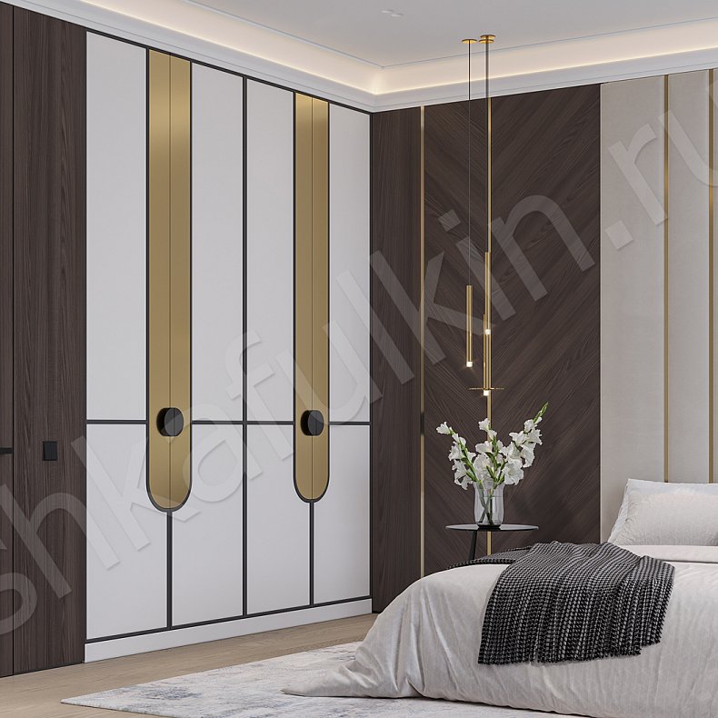 Встроенный шкаф Сальто Золото Белый Современный 4х створчатые Спальня Для вещей Для белья 1