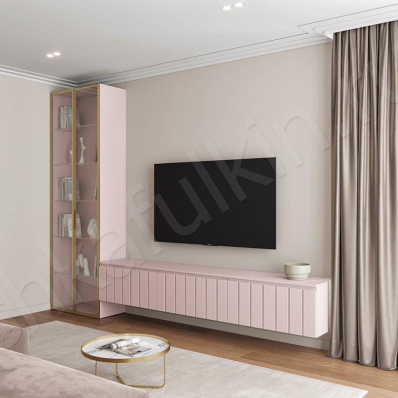 Стенка Винора Цветной Светлые Розовый Минимализм 2х створчатые Гостиная Под ТВ Для посуды Для декора Для книг 1
