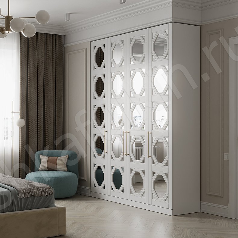 Шкаф Инфинити Белый Неоклассика 4х створчатые Спальня Для вещей
