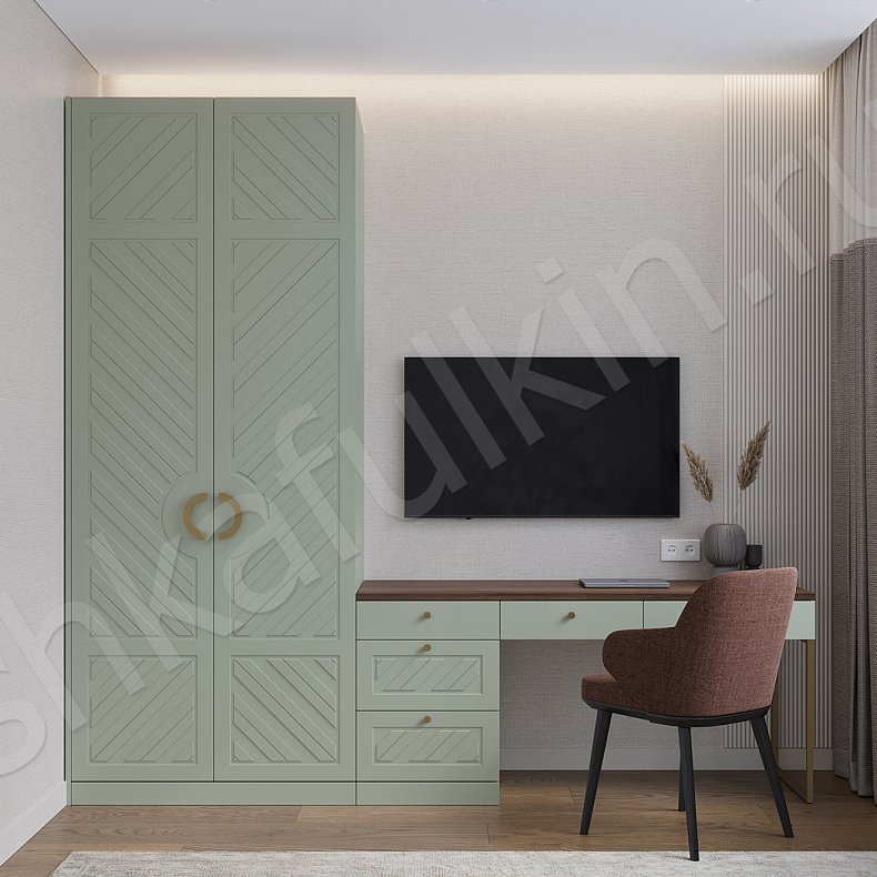 Гарнитур Бьянка Зеленый Светлые Цветной Современный 2х створчатые Спальня Для вещей Под ТВ Для книг Для белья