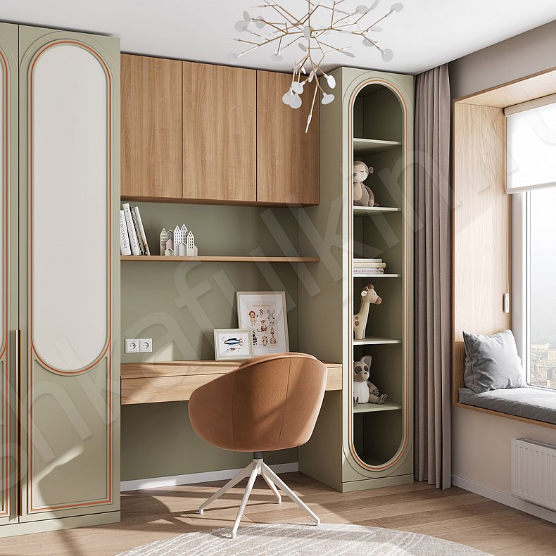 Детская Новелла Зеленый Светлые Древесный Современный 2х створчатые Детская Для декора Для книг Для белья 1