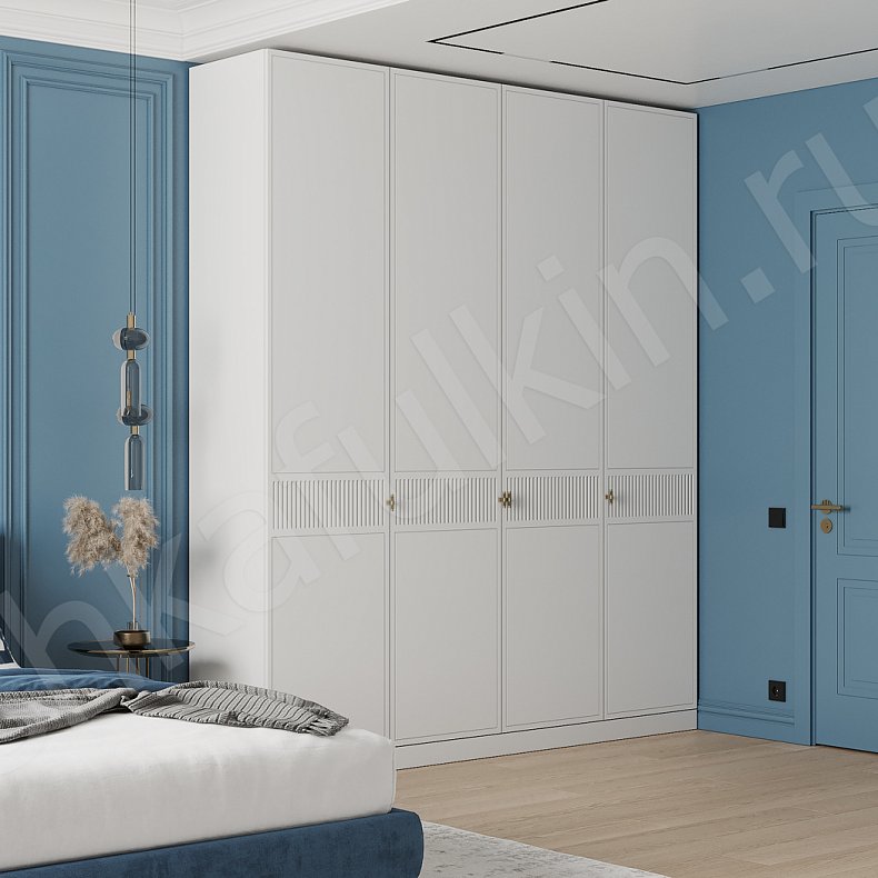 Шкаф Кликер Белый Светлые Серый Минимализм 4х створчатые Спальня Для вещей