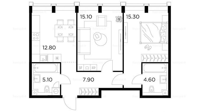 План проекта Анабэль ЖК Инджой 60.8 м²