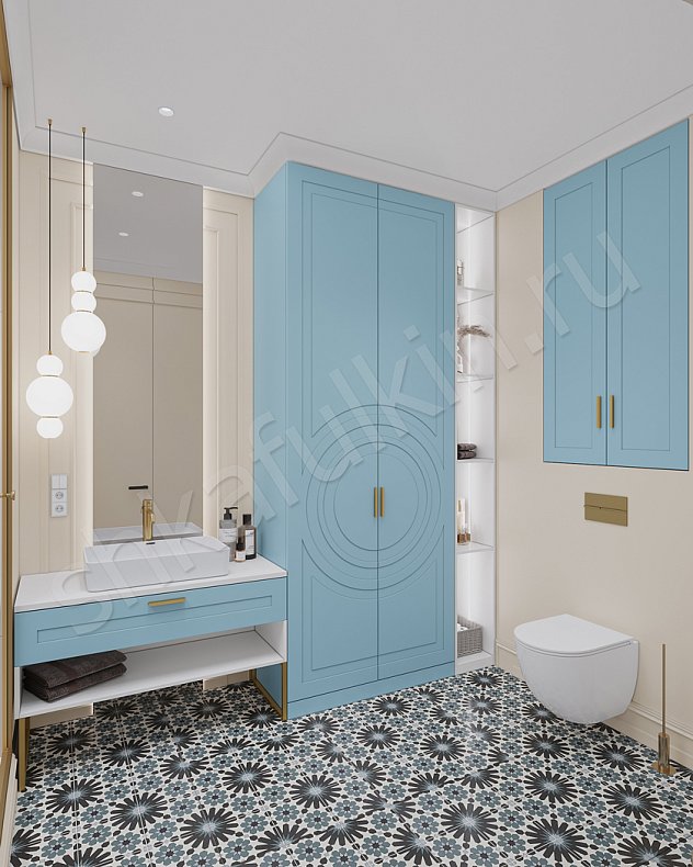 Мебель в ванную Линдор Зеленый Темные Светлые Коричневый Цветной Неоклассика 2х створчатые  Для вещей Для белья 6