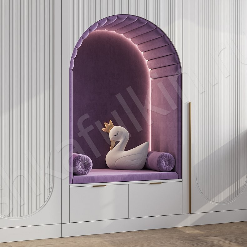 Гарнитур Скаволлини Белый Розовый Светлые Современный 3х створчатые Детская Для белья Для книг Для декора Для вещей 6