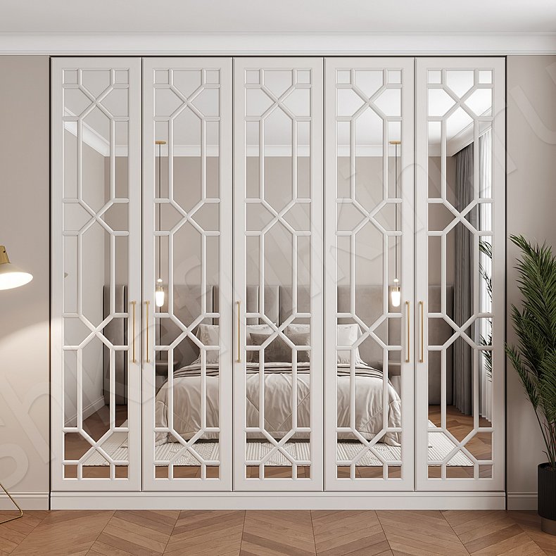 Шкаф Смит Белый Светлые Неоклассика 5и створчатые Спальня Для вещей 1