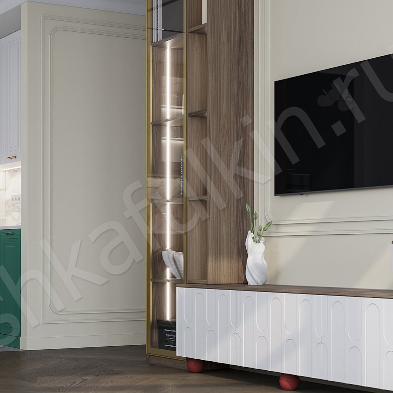 Стенка Галеон Белый Светлые Древесный Современный 2х створчатые Гостиная Под ТВ Для посуды Для декора Для книг 2