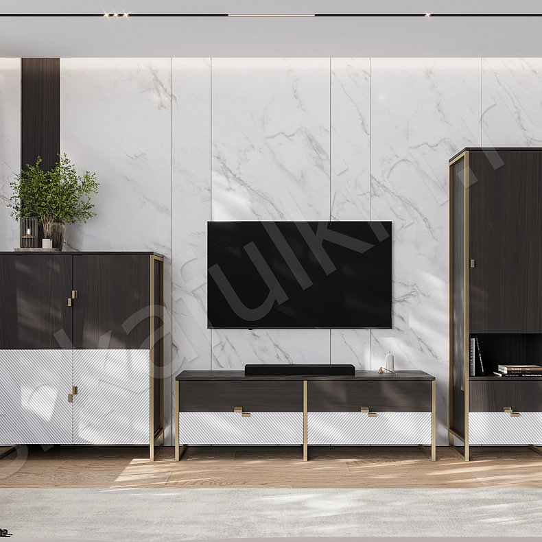 Стенка Элегия Черный Белый Цветной Светлые Современный 2х створчатые Гостиная Под ТВ 3