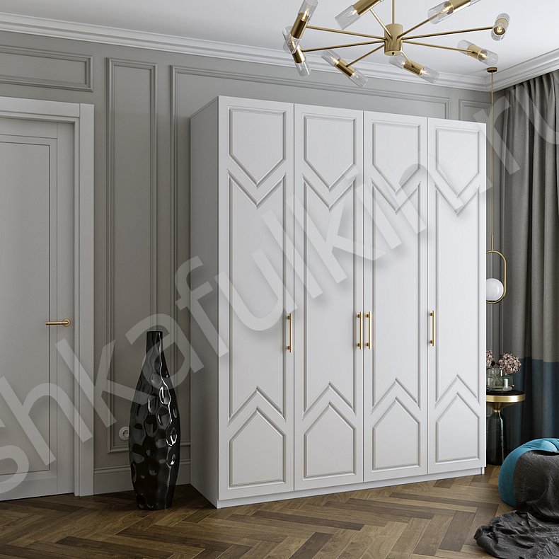 Шкаф Квинни Белый Цветной Синий Светлые Темные Неоклассика 4х створчатые Гостиная Для вещей 1