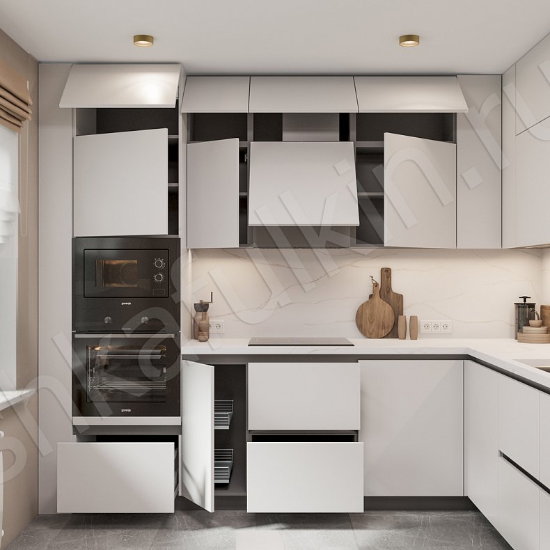 Кухня Кастамону Светлые Белый Минимализм   Для посуды 12