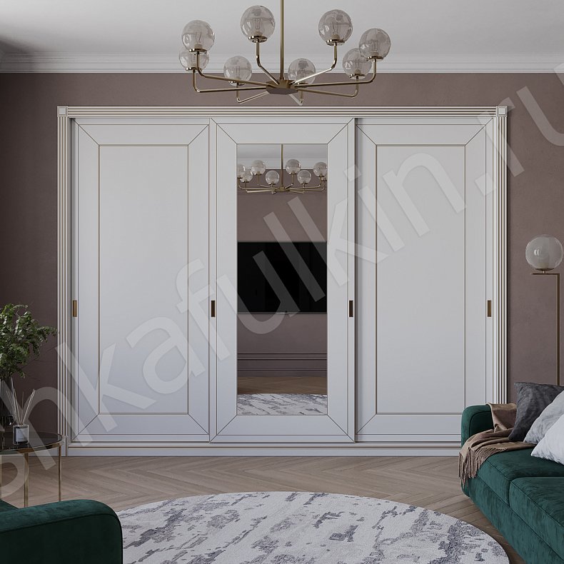 Шкаф-купе Родригес Белый Золото Светлые Классика 3х створчатые Гостиная Для вещей 1